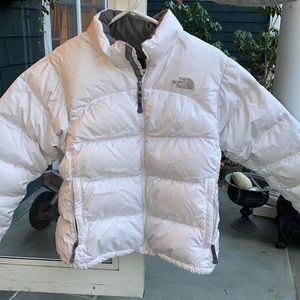 The North Face white and gray puffer